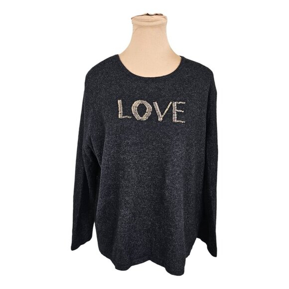 Clements Ribeiro POP Love Beaded Cashmere Wool Blend Dark Grey Sweater Sz XXXL - Picture 1 of 7